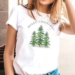 Camiseta Floresta de Natal de Pinheiro em Aquarela