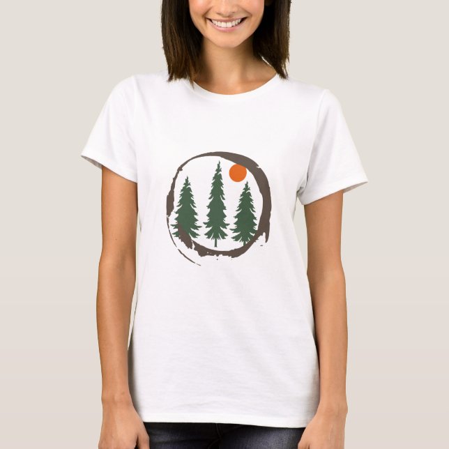 Camiseta Floresta de pinheiros com paisagem mínima (Frente)