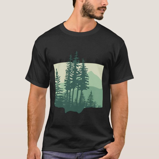 Camiseta Floresta De Pinheiros E Montanhas (Frente)