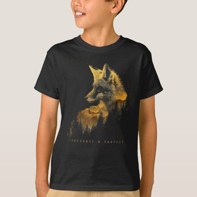 Camiseta Floresta de Raposa Proteger Preservar Caminhada Ac (Frente)