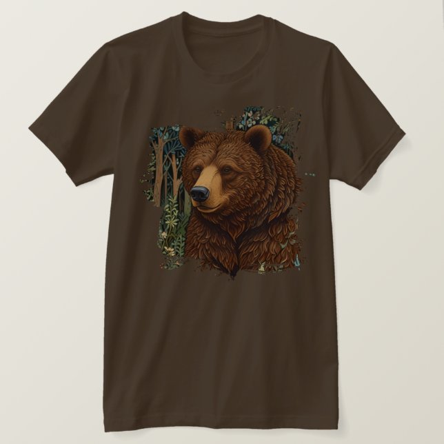 Camiseta Floresta de trabalho de arte boho-do-urso-pardo (Frente do Design)