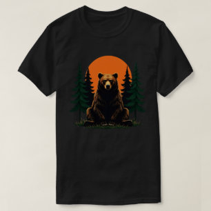 Camiseta Floresta de Vida Selvagem Retro Urso ao Ar Livre N