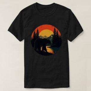 Camiseta Floresta de Vida Selvagem Retro Urso ao Ar Livre N