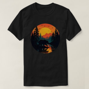 Camiseta Floresta de Vida Selvagem Retro Urso ao Ar Livre N
