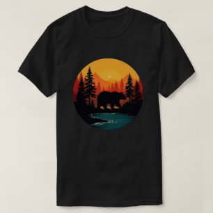 Camiseta Floresta de Vida Selvagem Retro Urso ao Ar Livre N
