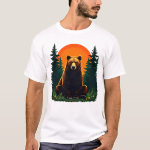 Camiseta Floresta de Vida Selvagem Retro Urso ao Ar Livre N