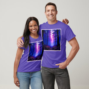 Camiseta Floresta do Crepúsculo Roxo: Arte Surrealista