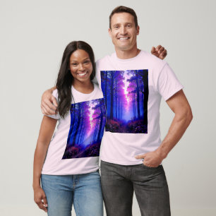 Camiseta Floresta do Crepúsculo Roxo: Arte Surrealista