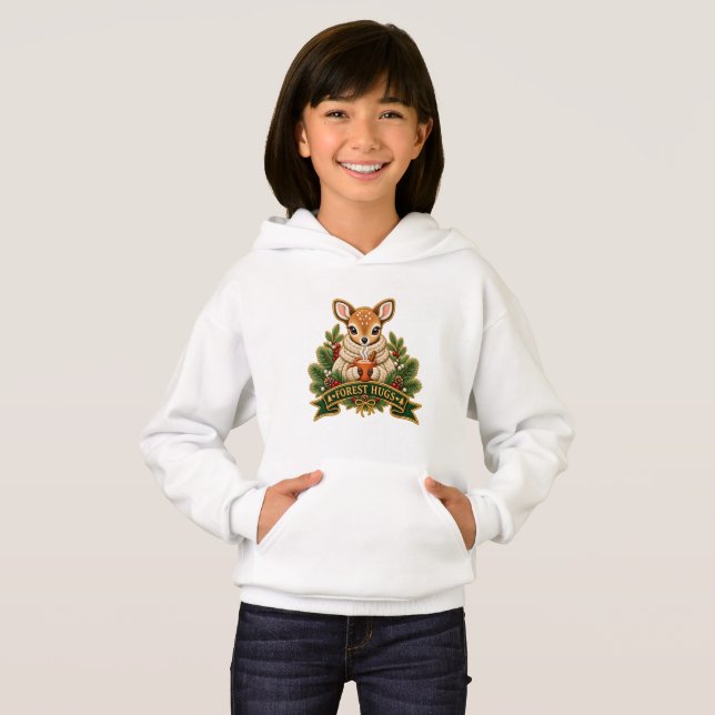 Camiseta Floresta Fofa Abraça Bebê Veado Feriado (Frente Completa)