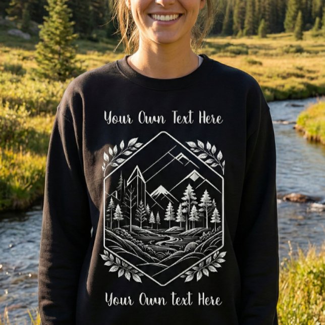 Camiseta Floresta Hexagonal da Montanha Quente Seu Texto (Warm Mountain Forest Sweatshirt. Perfect for chilly outdoor trekking and adventure gifts!)