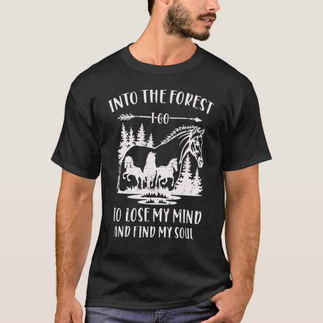 Camiseta Floresta Natureza Cavalos Montando Cavaleiro Caval (Frente)
