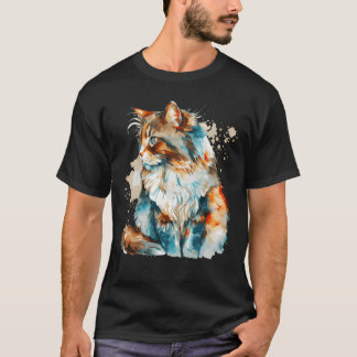 Camiseta Floresta Norueguesa de Cores Coloridos de Gato de