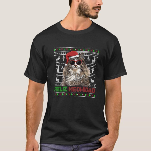Camiseta Floresta Norueguesa Feliz Meowidad Funny Christma (Frente)