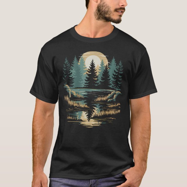 Camiseta Floresta Retro Vida Selvagem Árvores Exteriores Na (Frente)