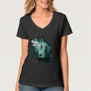 Camiseta Floresta Selvagem Selvagem de Lobo Mose Majestoso