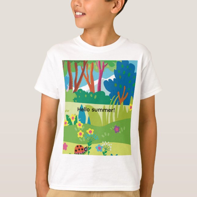 Camiseta Floresta tropical com flores e joaninhas (Frente)