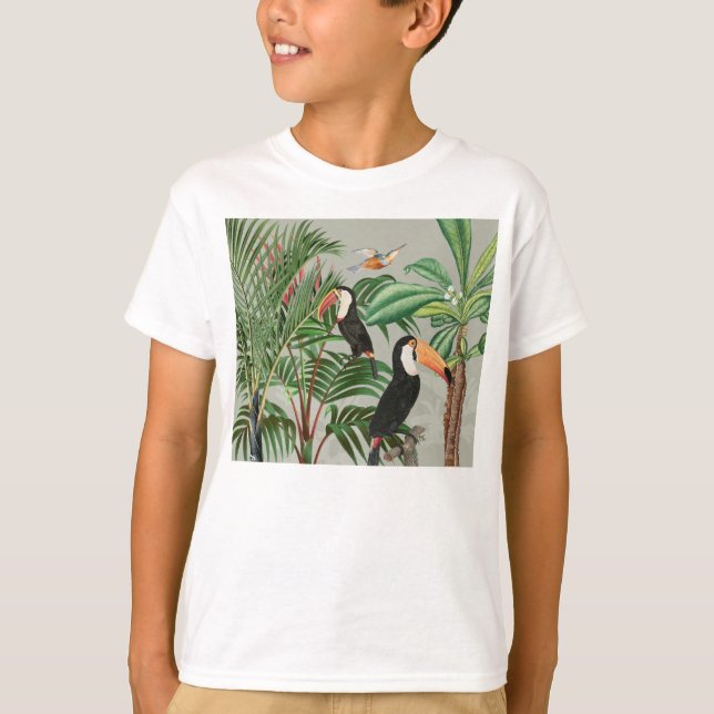 Camiseta Floresta Tropical e Pássaros tucanos (Frente)