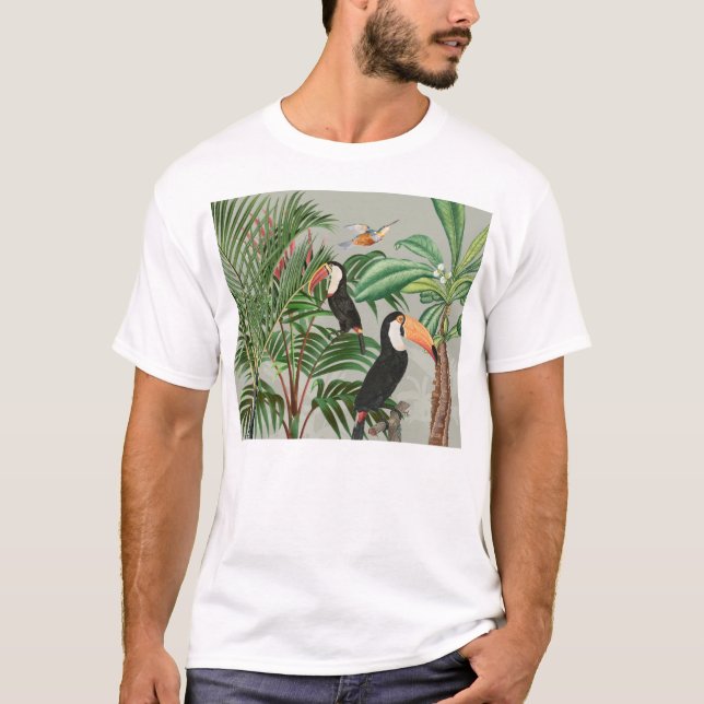 Camiseta Floresta Tropical e Pássaros tucanos (Frente)