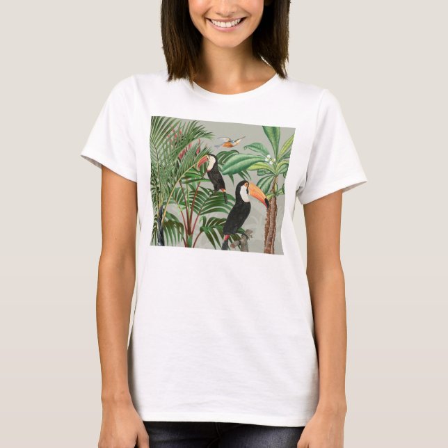 Camiseta Floresta Tropical e Pássaros tucanos (Frente)