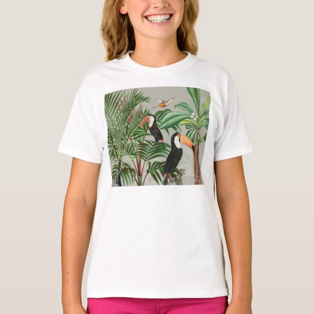 Camiseta Floresta Tropical e Pássaros tucanos (Frente)