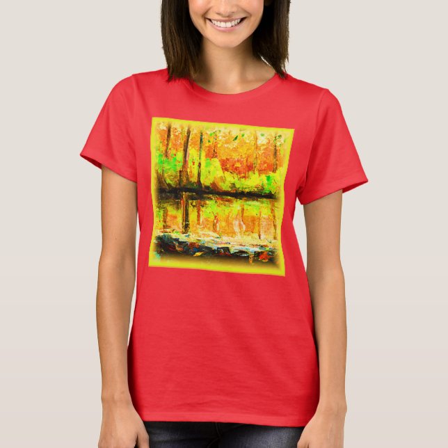 Camiseta "Floresta Vibrante dos Pântanos" Pintura Bonita. C (Frente)