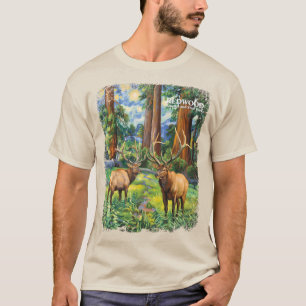 Camiseta Floresta Vintage de Redwood Vida Selvagem Elk Esti