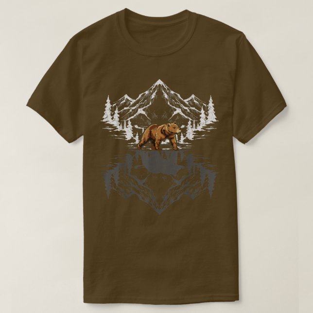 Camiseta Florestas Montanhas Ursos Reflexão Animal Fora (Frente do Design)