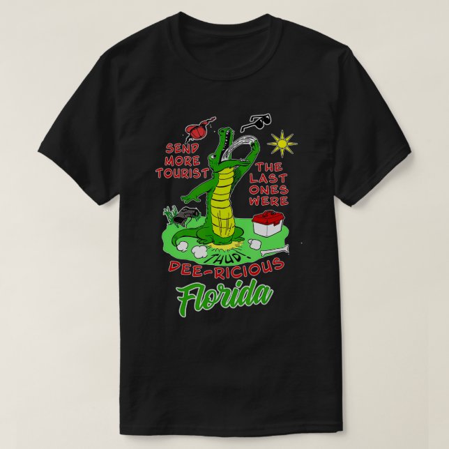 Camiseta Flórida Alligator Me Envia Turistas Mais Delicioso (Frente do Design)