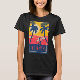 Camiseta Florida Beach com Palm Trees e Surfer Retro Sun