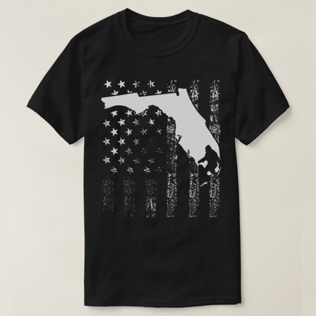 Camiseta Flórida Bigfoot Gift Sasquatch American Flag Silho (Frente do Design)