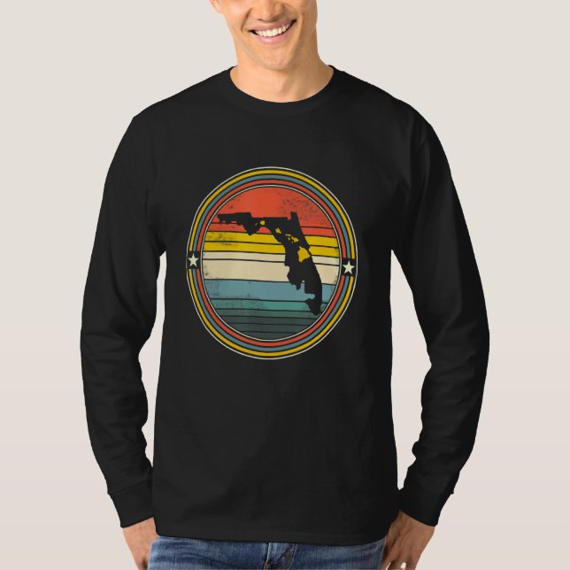 Camiseta Flórida Hawaii Roots Origine State Map Retro (Frente)