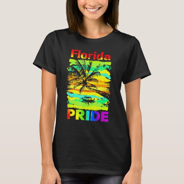 Camiseta Flórida Lgbt Estado Orgulho gay Rainbow Flag Vinta (Frente)