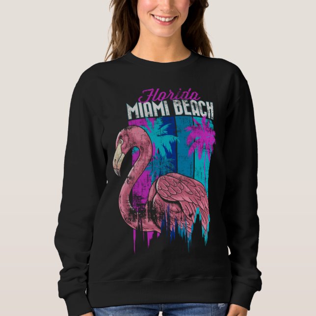 Camiseta Florida Miami Beach Retro Flamingo Palm Trees Vapo (Frente)