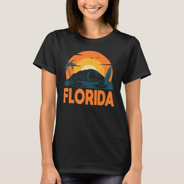 Camiseta Florida Palm Tree Surf Surfing Beach Island Summer (Frente)