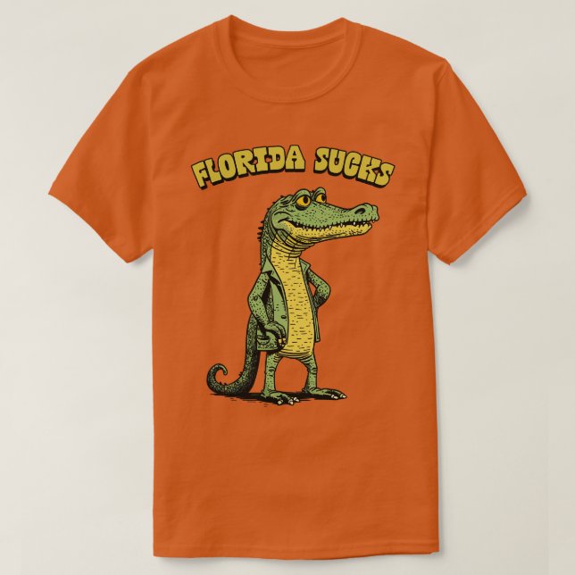 Camiseta Flórida Sucks Retro Alligator Design (Frente do Design)