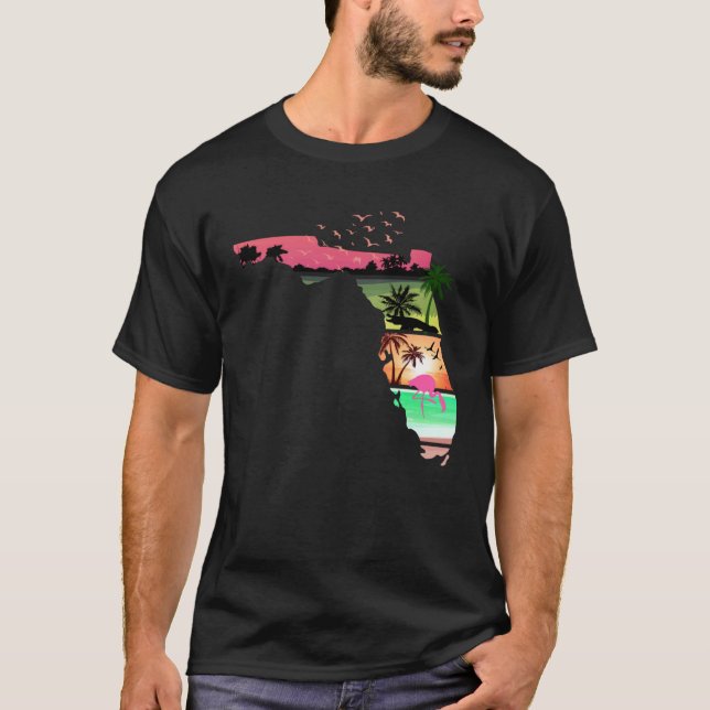 Camiseta Florida Summer Palm Trees 80s Beach Sunset (Frente)
