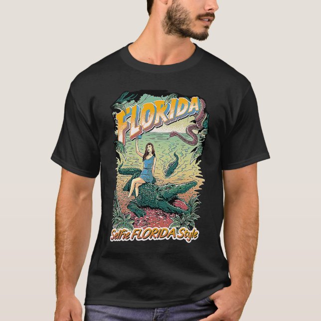 Camiseta Florida Vacation Selfie Travel Design! Alligator S (Frente)