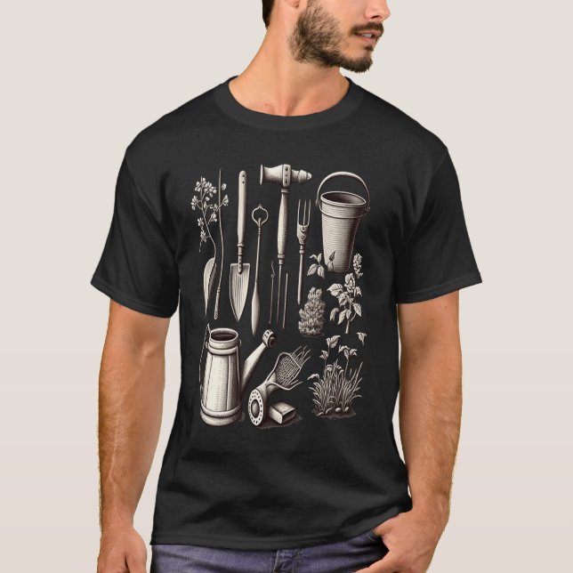 Camiseta Florist Gardener Dad Grayscale Gardening Tools  2 (Frente)