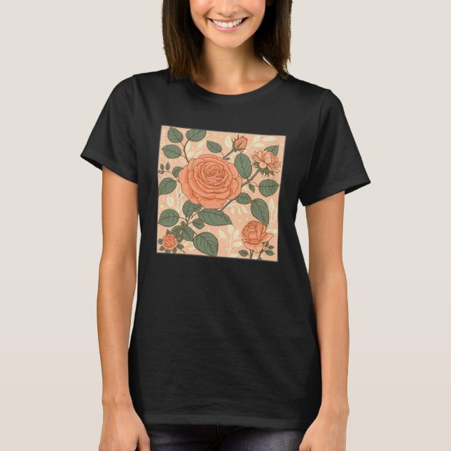 Camiseta Florist Roses Pattern Illustration Flowers Leaf Wo (Frente)