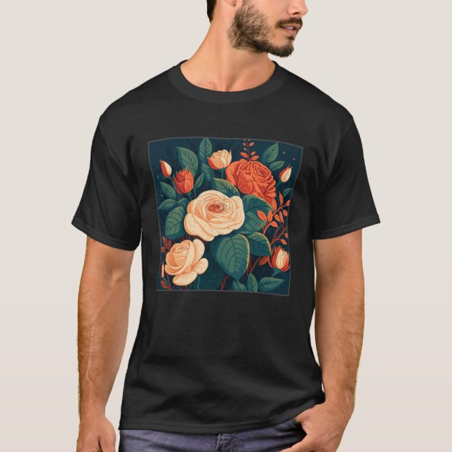 Camiseta Florist Roses Pattern Illustration Flowers Leaf Wo (Frente)