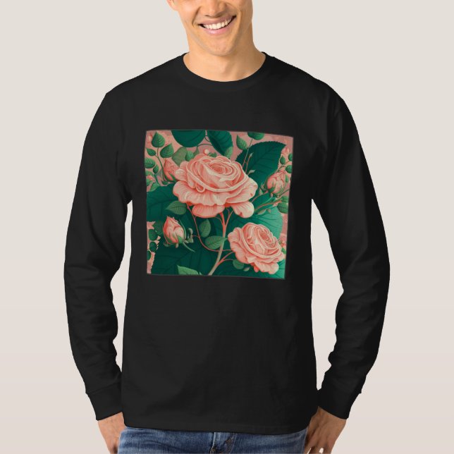 Camiseta Florist Roses Pattern Illustration Flowers Leaf Wo (Frente)