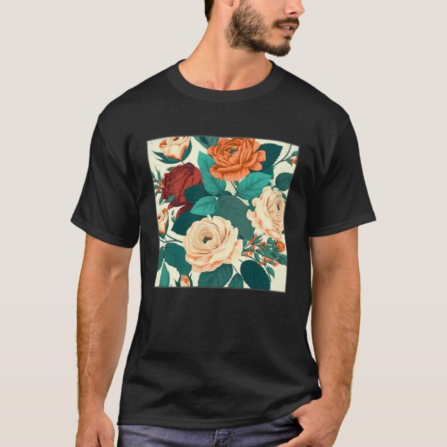 Camiseta Florist Roses Pattern Illustration Flowers Leaf Wo (Frente)