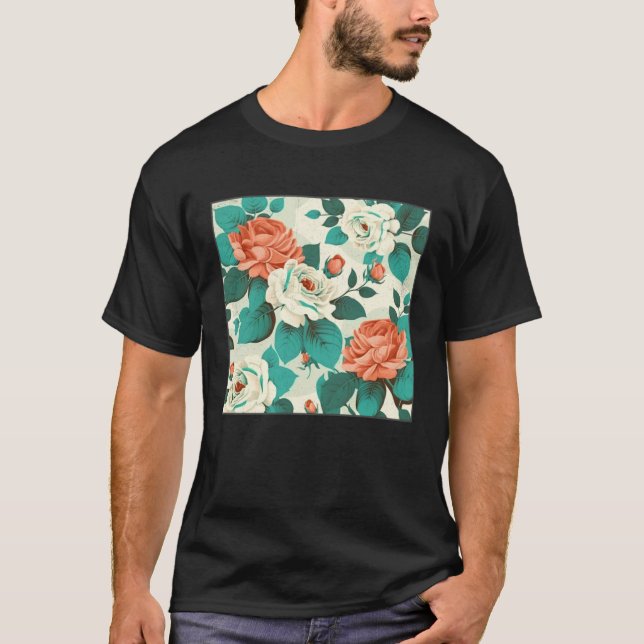 Camiseta Florist Roses Pattern Illustration Flowers Leaf Wo (Frente)