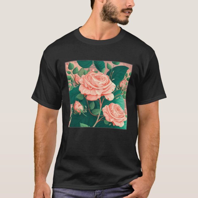 Camiseta Florist Roses Pattern Illustration Flowers Leaf Wo (Frente)