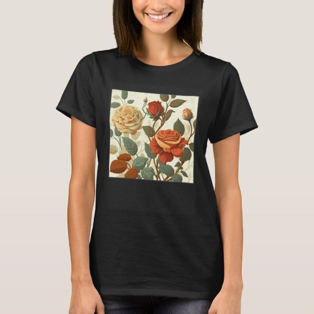 Camiseta Florist Roses Pattern Illustration Flowers Leaf Wo (Frente)