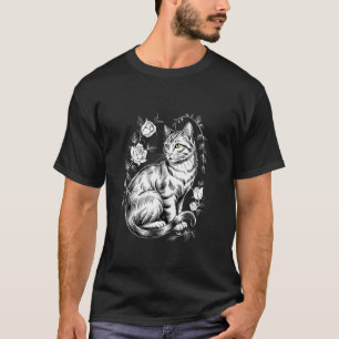 Camiseta Florista de Gato Felino Rosa Estética Góthica