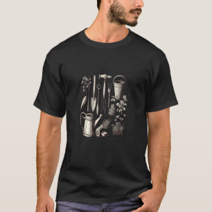 Camiseta Florista Jardineiro Pai Tons de Cinza Ferramentas 