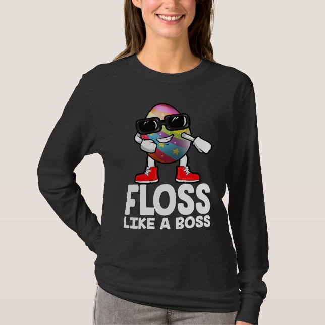 Camiseta Floss Like A Boss Flossing Egg Sunglasses Happy Ea (Frente)