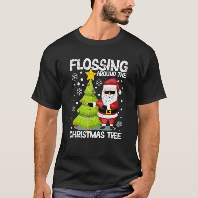 Camiseta Flossing Around The Christmas Tree Santa Claus Flo (Frente)