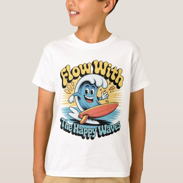 Camiseta Flow With The Happy Waves Kids Surf Shirt (Frente)